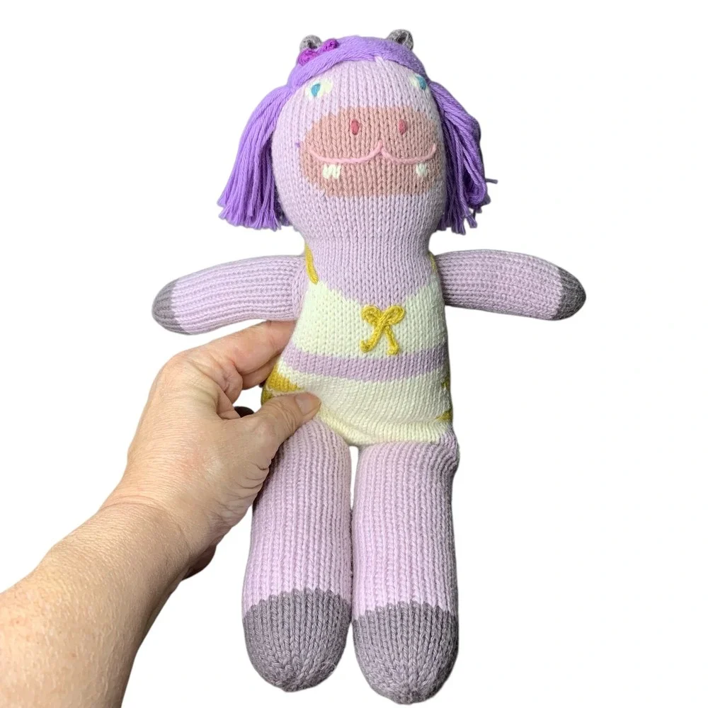 Blabla Kids Knit Doll‎ Plush Toy Purple Hair Yellow Bow Striped Outfit 14